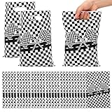 50pcs Sacs Cadeaux Damier Course, Sacs Bonbons Drapeau Damier Noir et Blanc avec Poignées Thème Cours Automobile Friandise Sac Cadeau pour Décoration Fête d’Anniversaire Voiture de Course