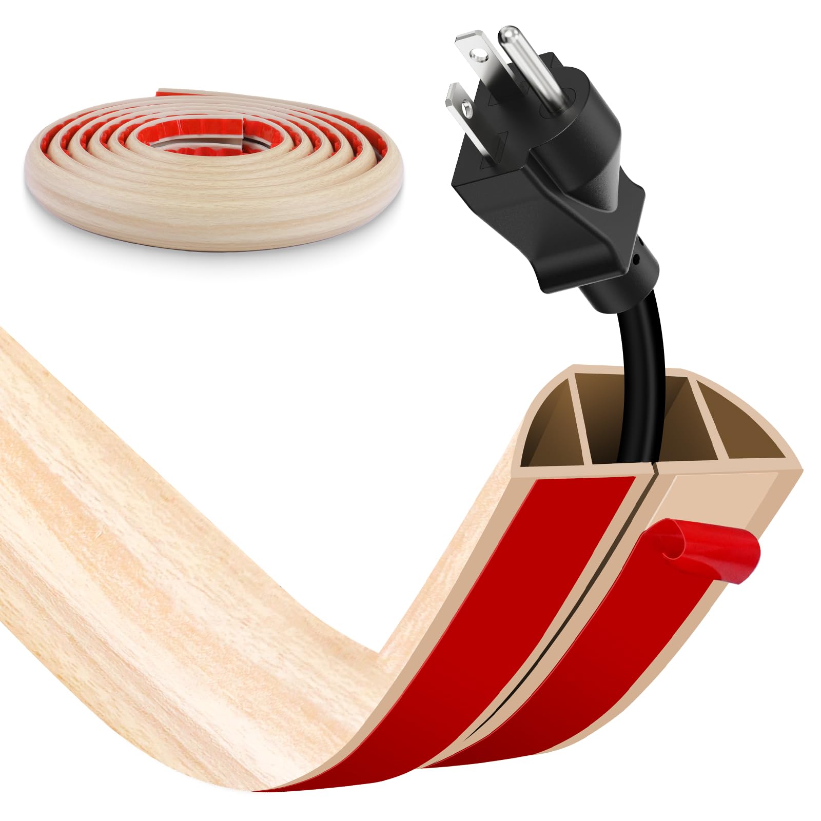 Floor Cord Cover, Wire Cover, Self Adhesive Cable Covers, Protect Cables & Prevent Trip Hazards For Office Home Factories Garages Flexible Cords Hider On Floor Wall