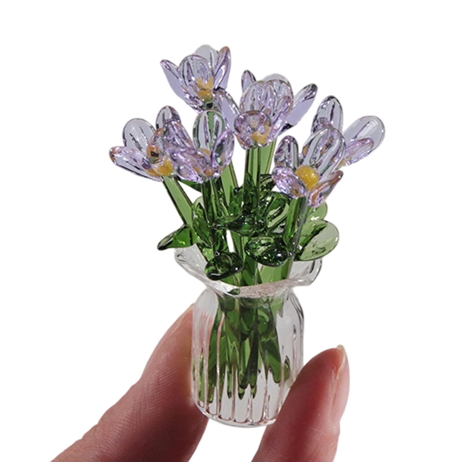 Glass Decorative Flowers Bouquet Handcraft Crystal Flower Statue Ornaments Simulation Flower Collectible Glass Blown Ornaments