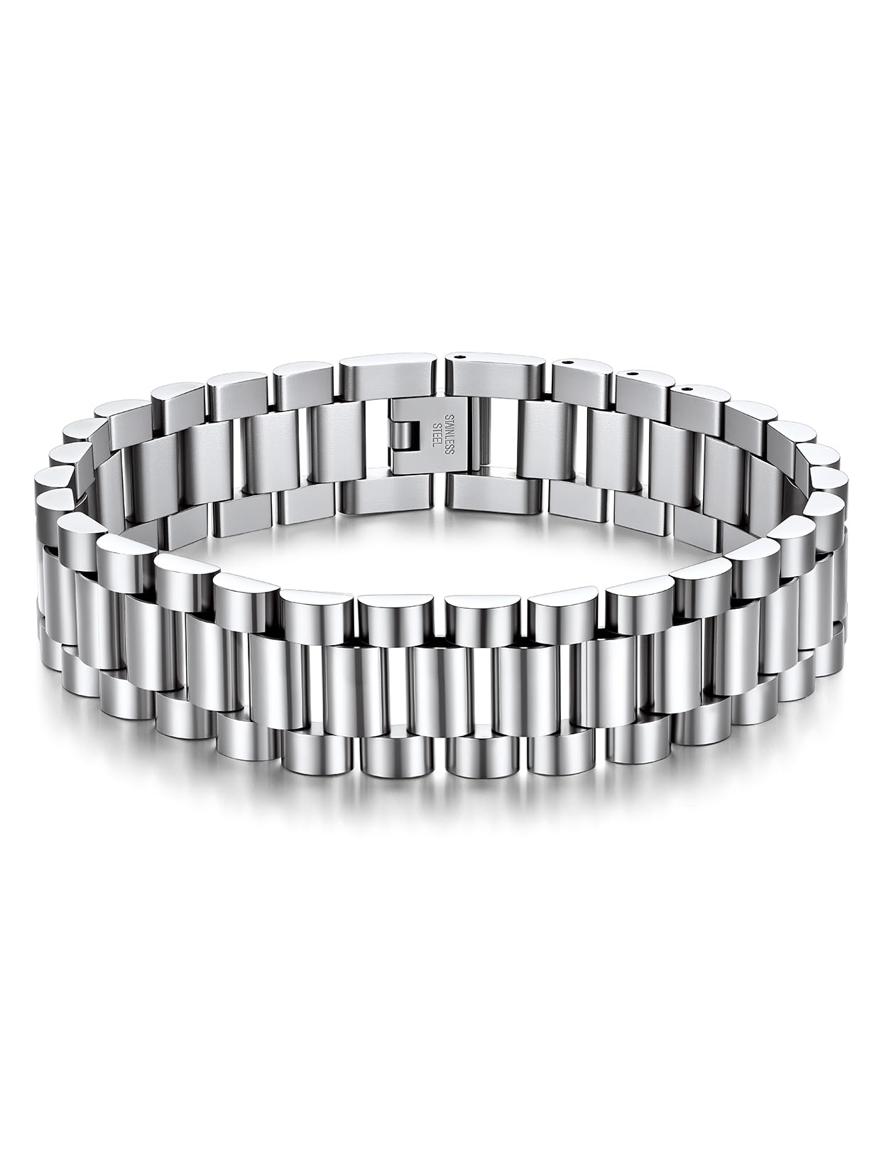 U7 Link Bracelets for Men, Cuban Link/Rope/Watch Band Solid Bracelet, Silver Black Gold Color Wrist Bracelet 3/6/9/12/15mm Width, 6.5/7.5/8.3 Inch