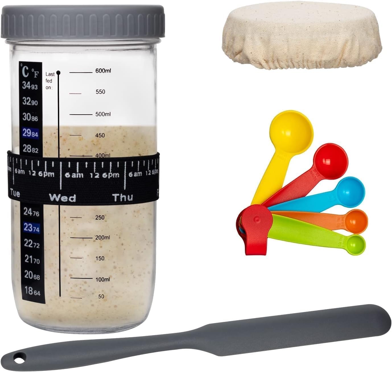 THE WHITE SHOP Sourdough Bread Starter Kit- Large Capacity Sourdough Starter Jar with 5 unique features for the perfect sour dough bread & sourdough starter kit- sourdough bread baking supplies