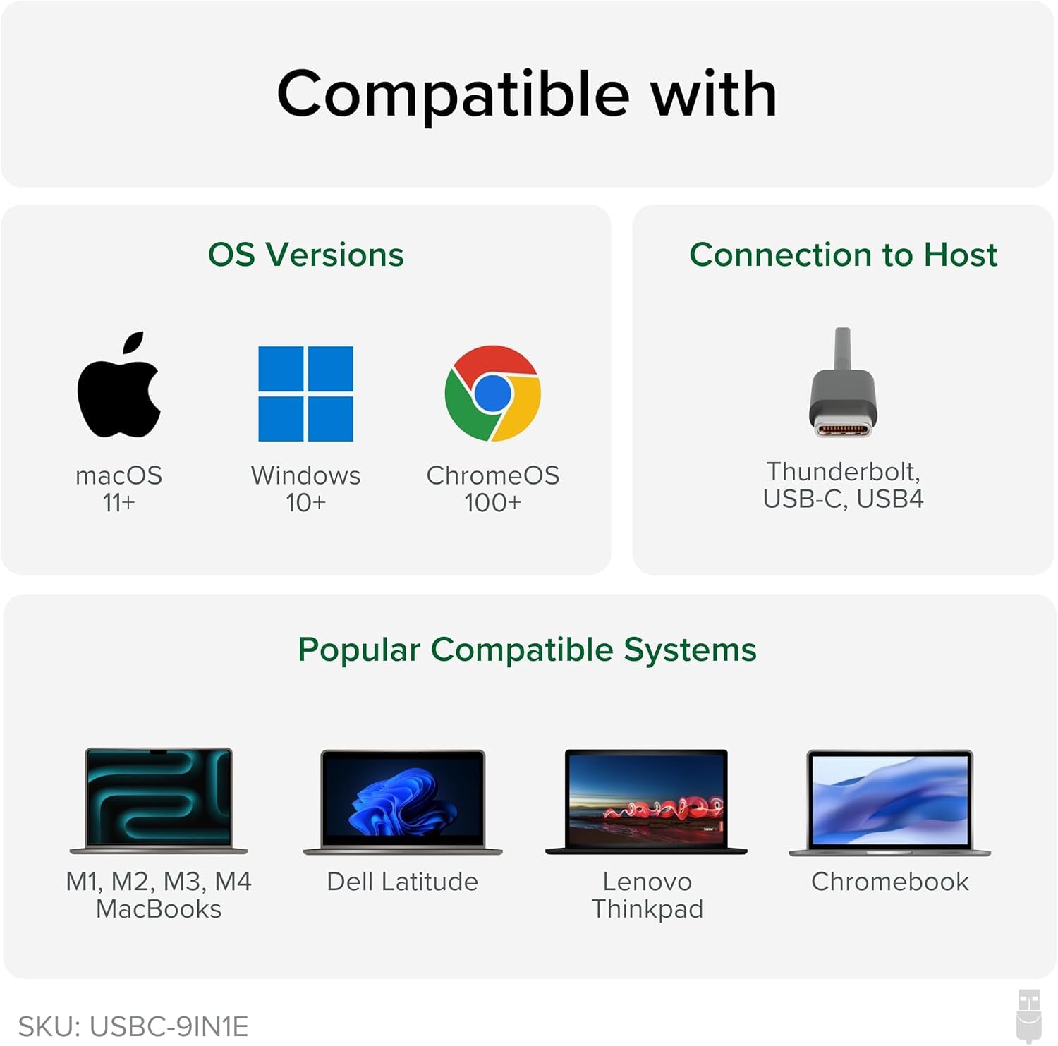 Adaptador multipuerto USB C: 9 en 1 con carga PD de 140 W, HDMI 4K 60 Hz, transferencia de datos de 10 Gbps, Gigabit Ethernet, SD para USBC, USB4, Thunderbolt MacBook, Windows, Chromebook (USBC-9IN1E)