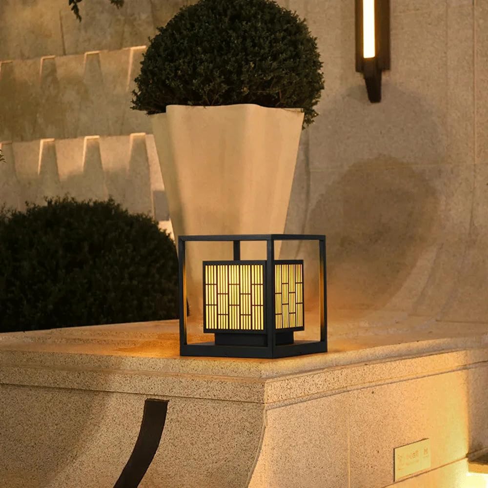 HZWJIA Solar Pillar Lamp Faux Marble Lampshade Fence Deck Post Light IP65 Waterproof Pillar Head Lamp Black Outdoor Waterproof Solar Pillar Lamp for Yard Landscape Post Light Base Diameter 11.8in