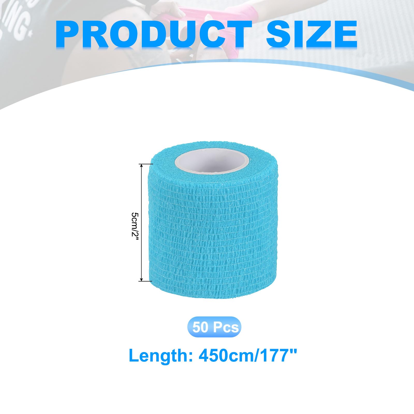 PATIKIL Venda Autoadhesiva 177" X 2", 50 Pcs Venda Elástica Autoadherente Y Transpirable para Deportes, Muñeca, Tobillo, Cinta para Exteriores, Azul Cielo