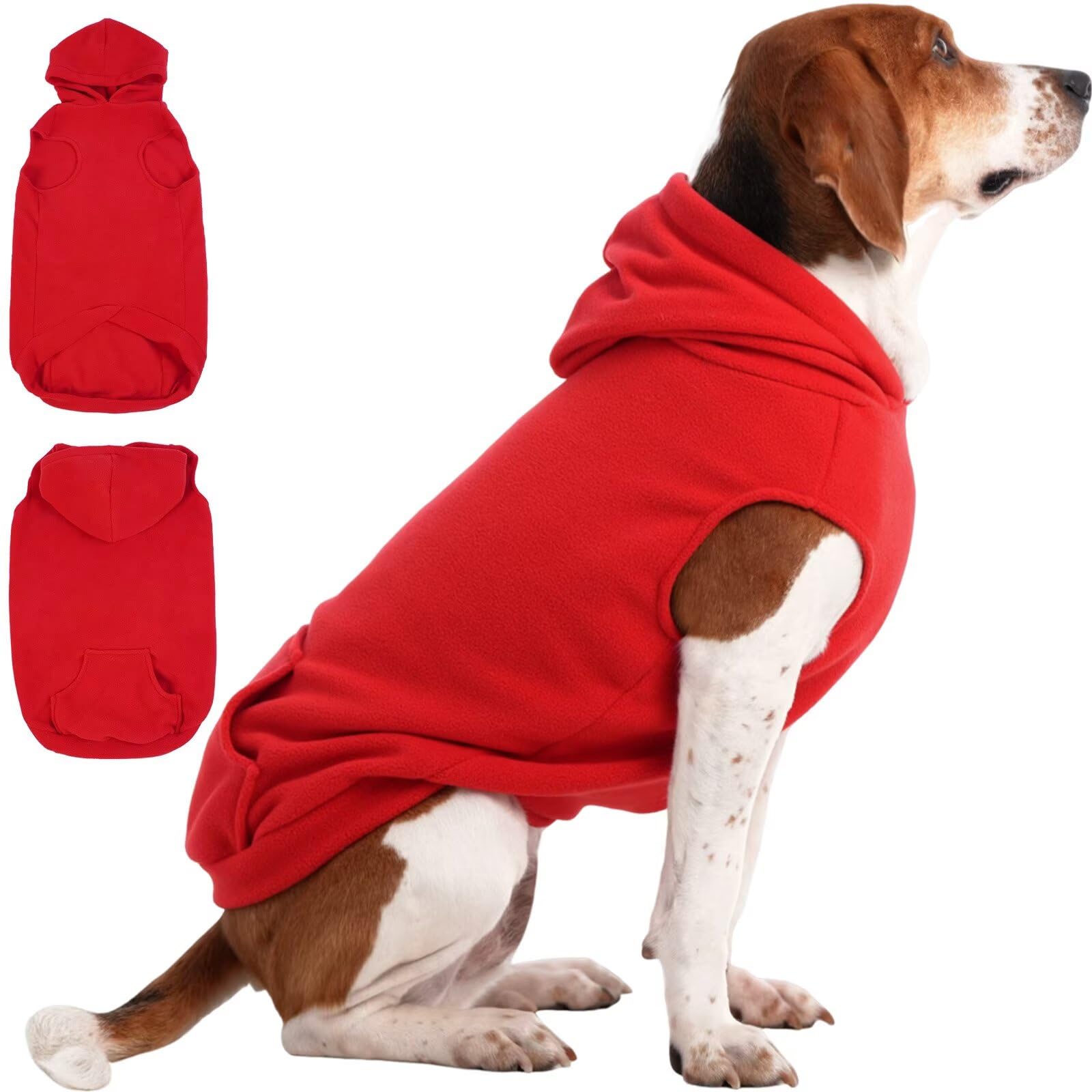 IECOii Dog Hoodie for Large Dogs,Warm Fleece Dog's Jumper with Leash Hole,Cozy Cold Weather Coat for Fall Winter Doggy Sweatshirt,Large Pet Hoodies Vest for French Bulldog,Dachshund,Dog Hoodies,Red,L