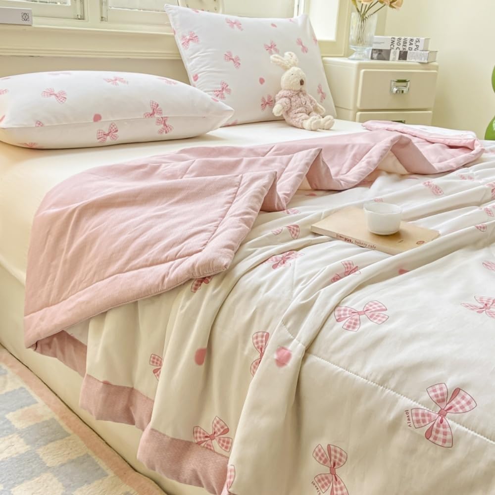 100% Cotone Trapuntino Copriletto Doppia Faccia Estivo Trapunta Leggera Fresco d'Estate Copriletto Trapuntato per Letto Singolo Letto Matrimoniale (Rosa Fiocco,150x200cm)