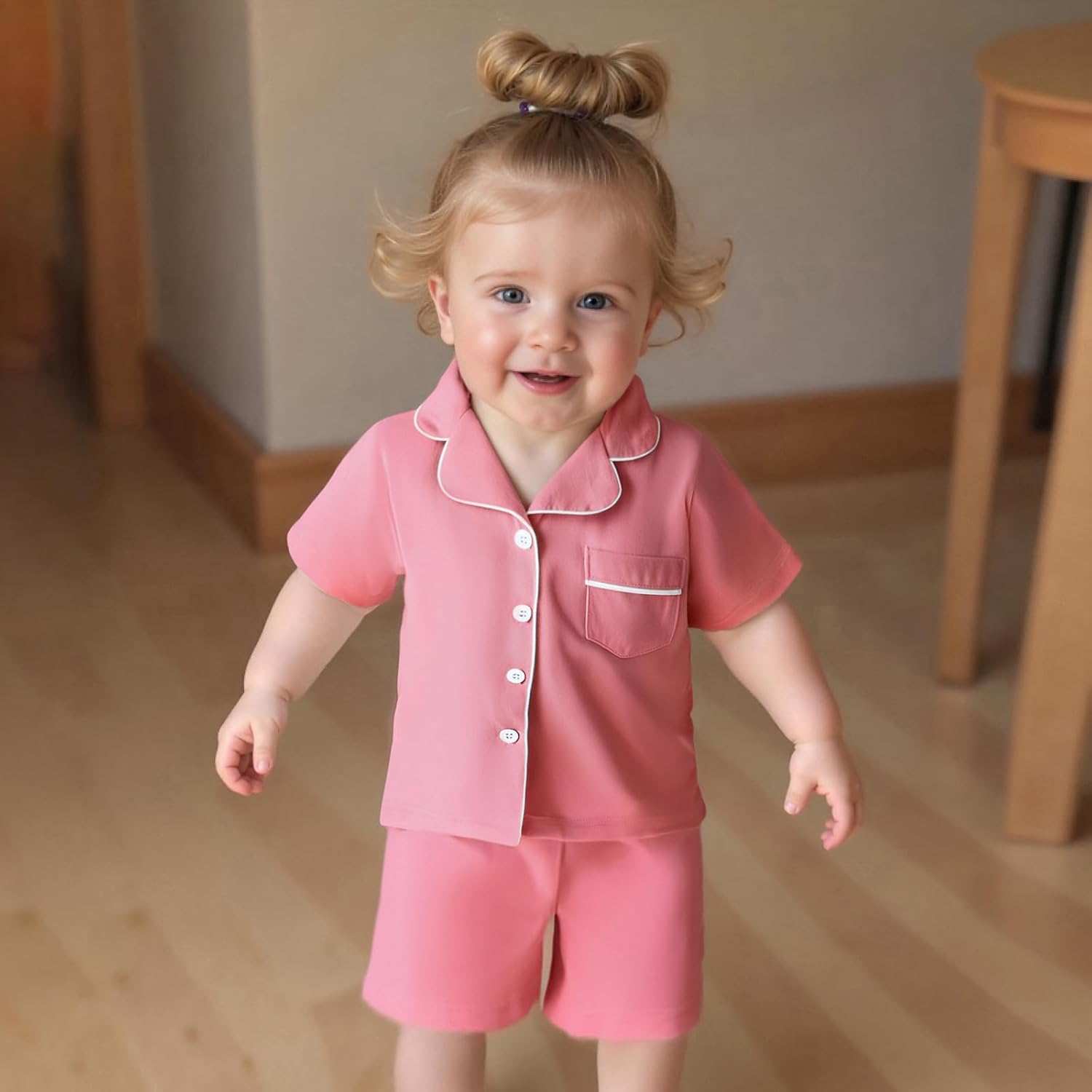 Balaflyie Toddler Baby Pajama Set Boy Girl Button Down Sleepwear Short Sleeve Shirt&Shorts Cotton Jammies Kids Lounge Sets - Image 2