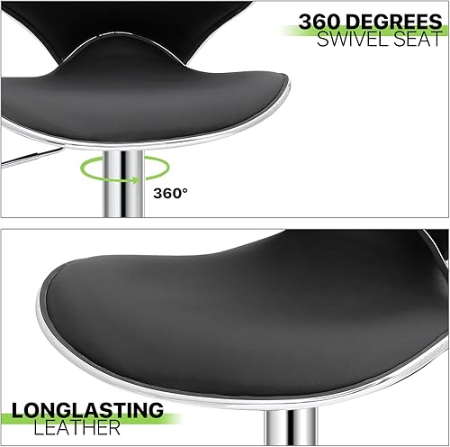 Miniatura 8 de Magshion Juego de 4 taburetes de bar giratorios ajustables de piel sintética para mostrador de comedor Negro -,Marrón,Canela/Escapada