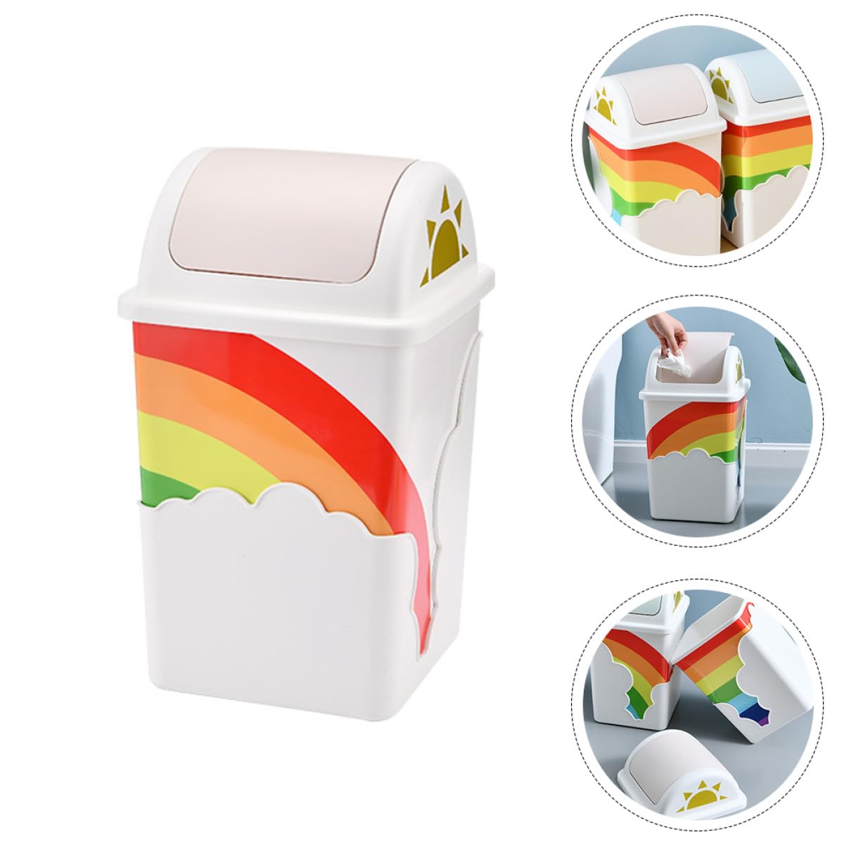 Holibanna Pattumiera Arcobaleno in Plastica Coperchio, Contenitore per Rifiuti Domestici Ecologico e Lavabile, Cestino per Carta da Ufficio e Cameretta
