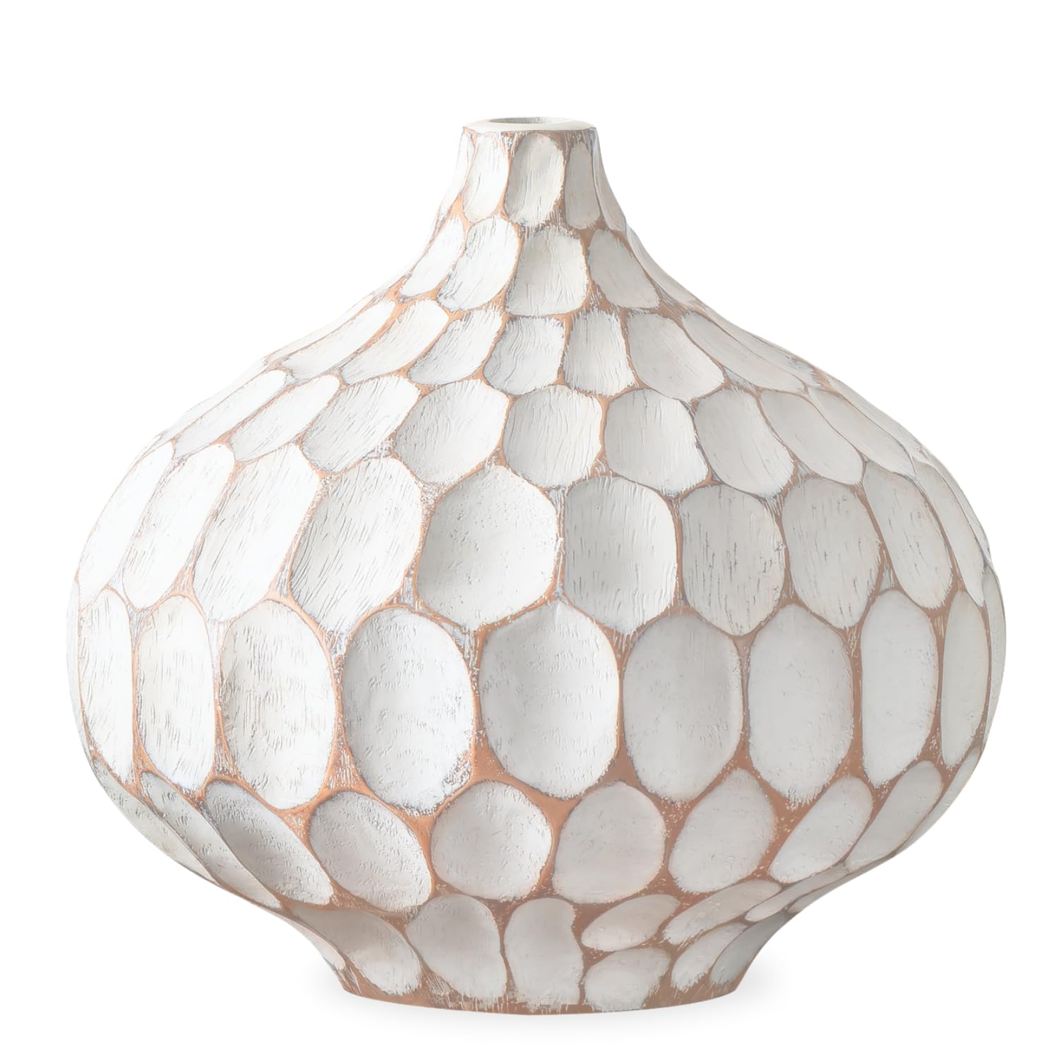 Torre & Tagus 9" Modern Rustic Textured Vase for Home Decor - Distressed Whitewash Farmhouse Terracotta Style Large Rustic Vase for Home Deco on Entryway Table, Fireplace or Wedding (Carved Divot)