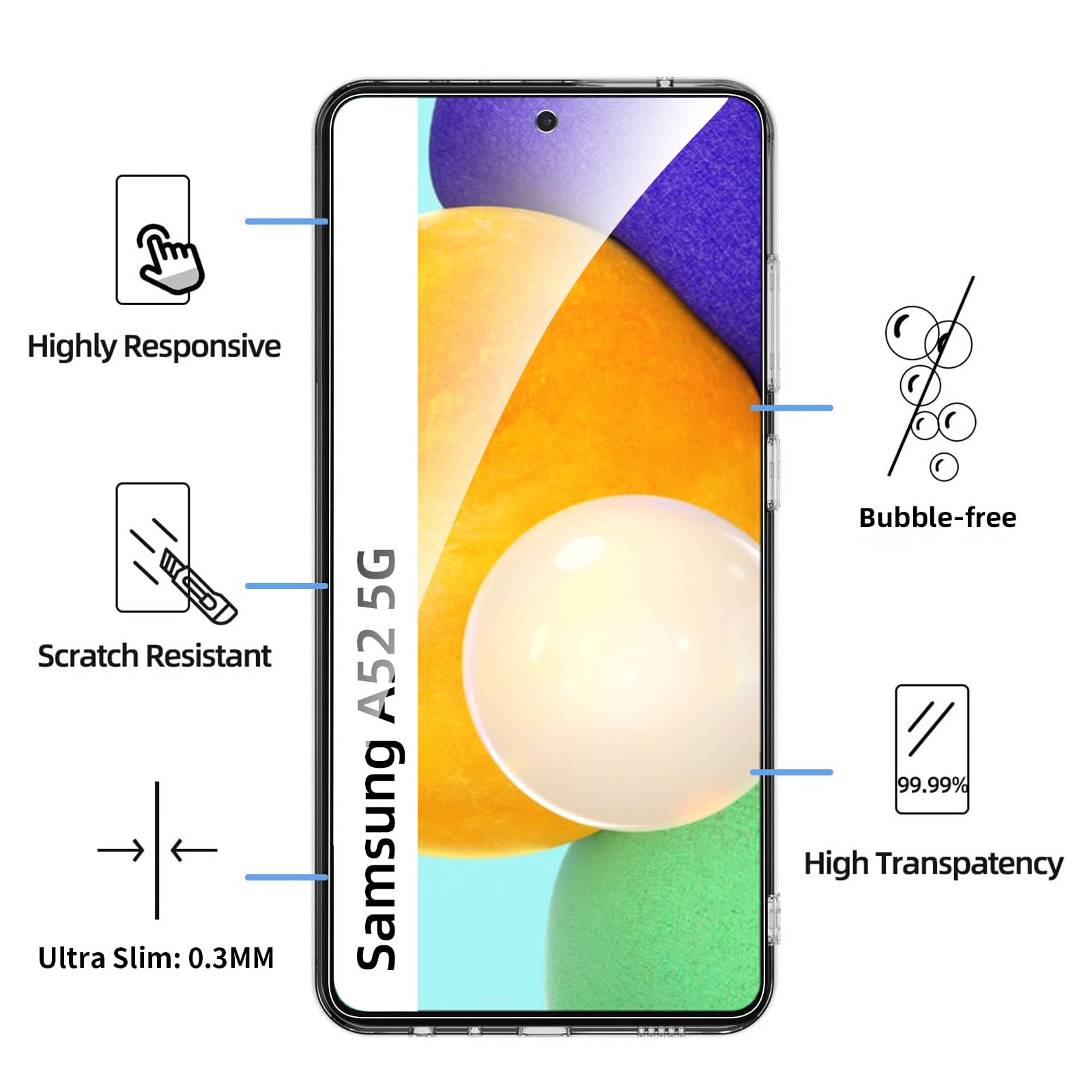 NEW'C Cover per Samsung Galaxy A52 5G A52s 5G Ultra Trasparente Silicone Gel TPU Morbido e 2 × Vetro Temperato per Samsung Galaxy A52 5G A52s 5G Pellicola Protettiva Schermo - Vista 2