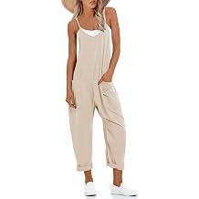 Lentta Womens Causal Jumpsuits V Neck Sleeveless Harem Overalls Stretchy Adjustable Strap Romper with Pockets