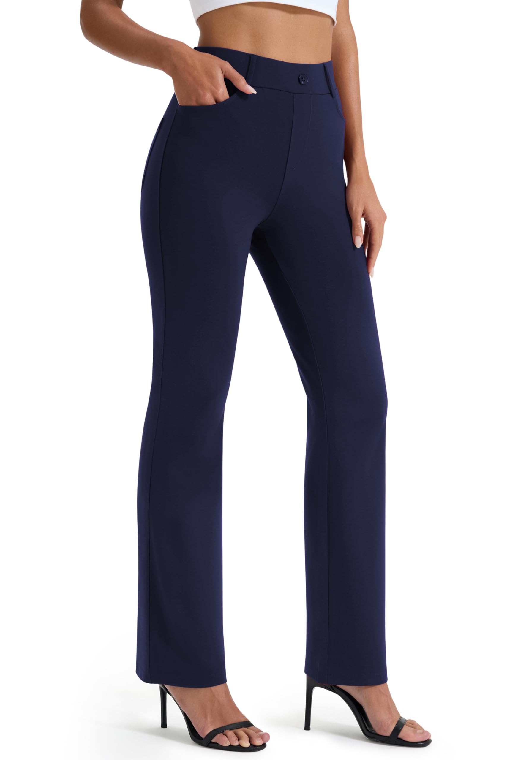 AFITNE Women's Yoga Dress Pants Stretchy Work Slacks Straight Leg Office Casual Pull On Pants 27"/29"/31"/33"