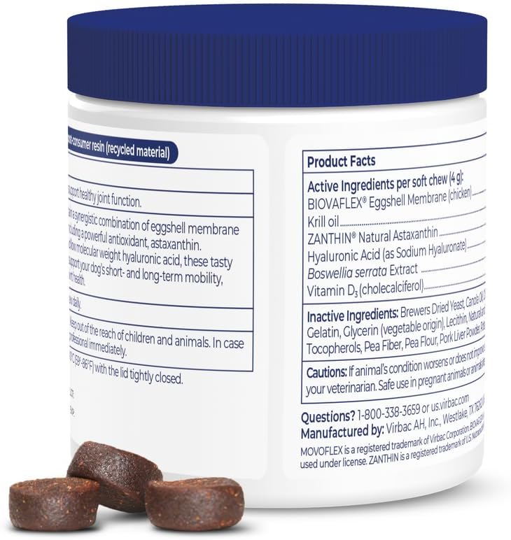 Miniatura 7 de MOVOFLEX Virbac - Suplemento de apoyo avanzado para cadera y articulaciones para perros medianos, 60 unidades