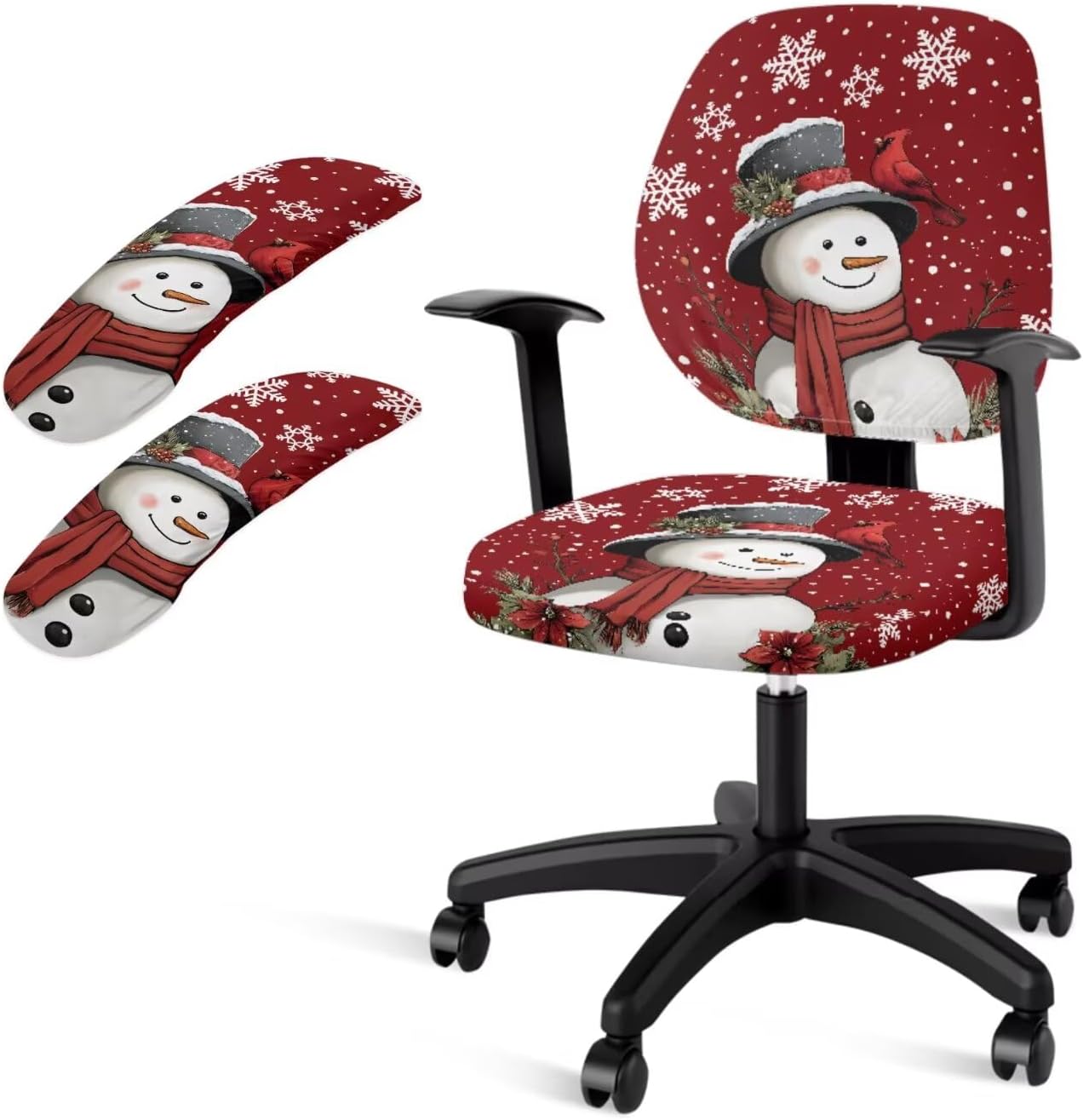Green Bohemian Flower Butterfly Print 4 Pcs Set Office Chair Slipcovers with Removable Arm Rest Covers Stretchable Swivel Computer Chair Protector Cover for Armchair