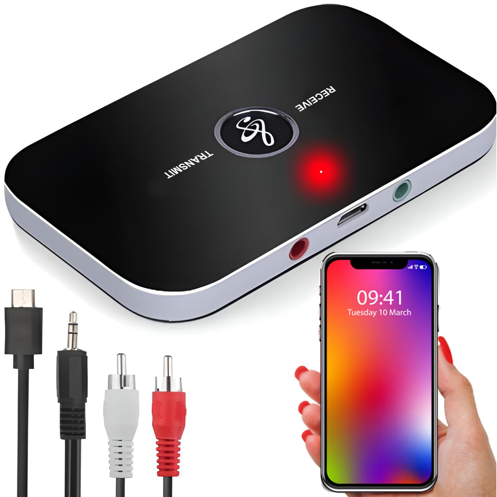 Retoo AUX Bluetooth Adapter RCA 2 in 1 Wireless Transmitter Receiver Audio 3.5 mm Cable Low Latency for MP3 HiFi Speaker TV PC Car Headphones Stereo System Black-image-9