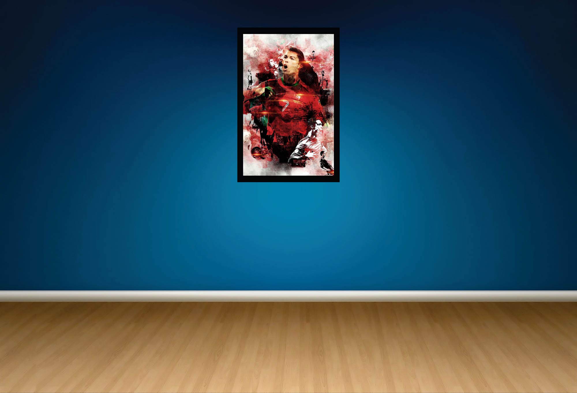 HK PRINTS Cristiano Ronaldo Football Motivational Poster with Frame for Living Room, Ronaldo Photo Frame, Home, Office, Wall Hanging, Size 14x20 inch, Synthetic Wood, Acrylic Glass F-41 2
