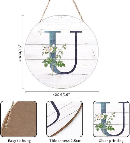 Vista 120 de Welcome Sign for Wall Initial Letter C Blue Round Wood Signs Monogram White Floral Wood Plaque Fresh Flowers 12in Mid Century Home Wall Decor for
