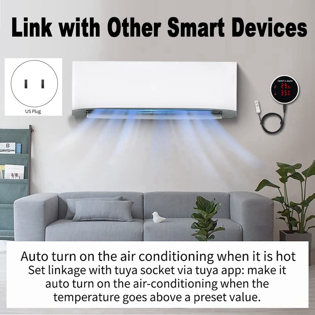 Capteur de TempéRature et D'Humidité WiFi Tuya Sonde Externe Affichage LCD NuméRique ThermomèTre IntéRieur HygromèTre Prise UE