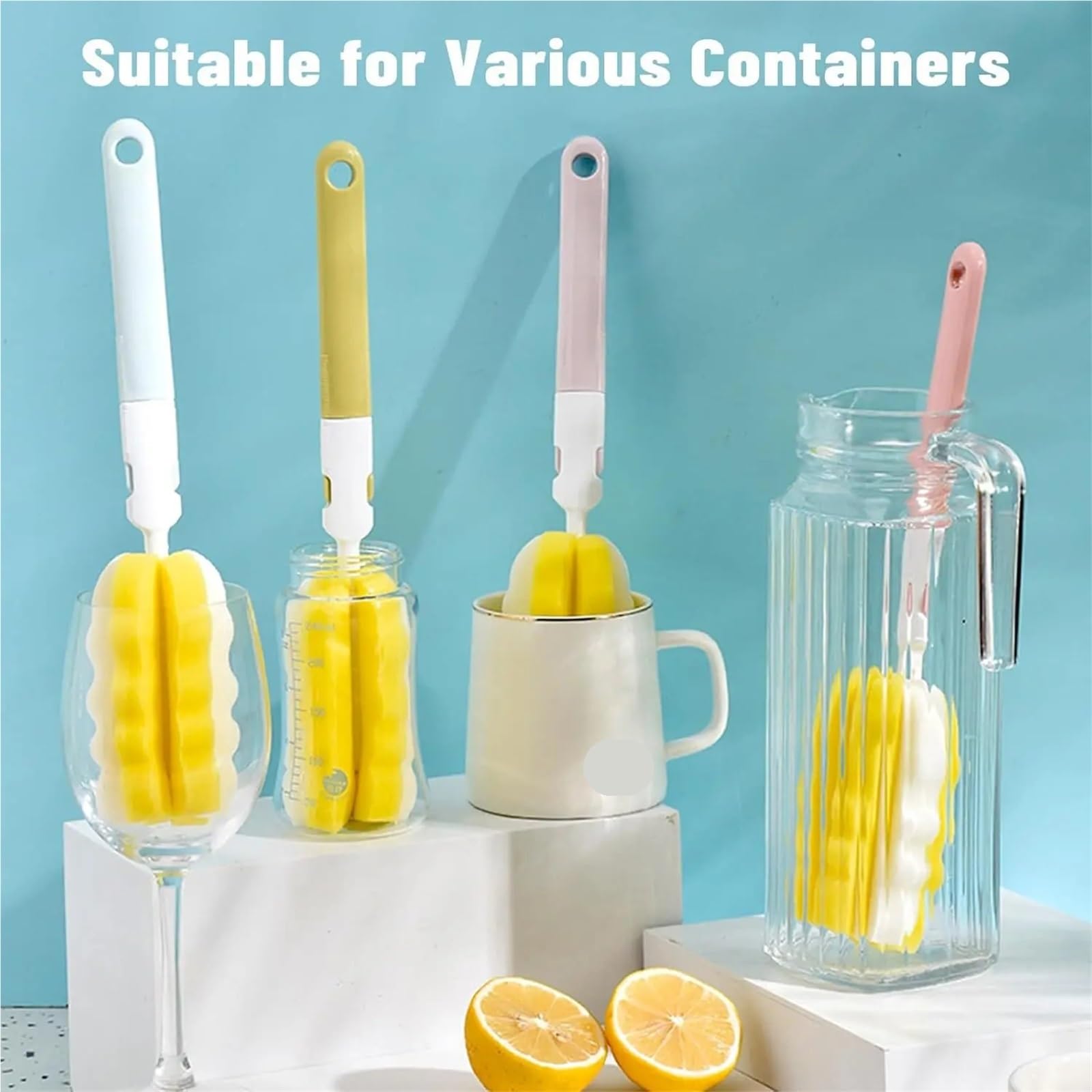 Scovolino per Bottiglie Spazzola for bottiglie da 4 pezzi con manico lungo in spugna for detergente for tazze portatile staccabile for lavare i piatti in cucina