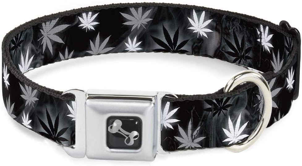 Dog Collar Bone - Pot Leaves Smoke Black Gray White - Medium 11-17"
