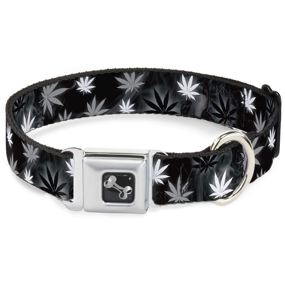 Collier de chien imprimé feuilles avec fermeture ceinture acier