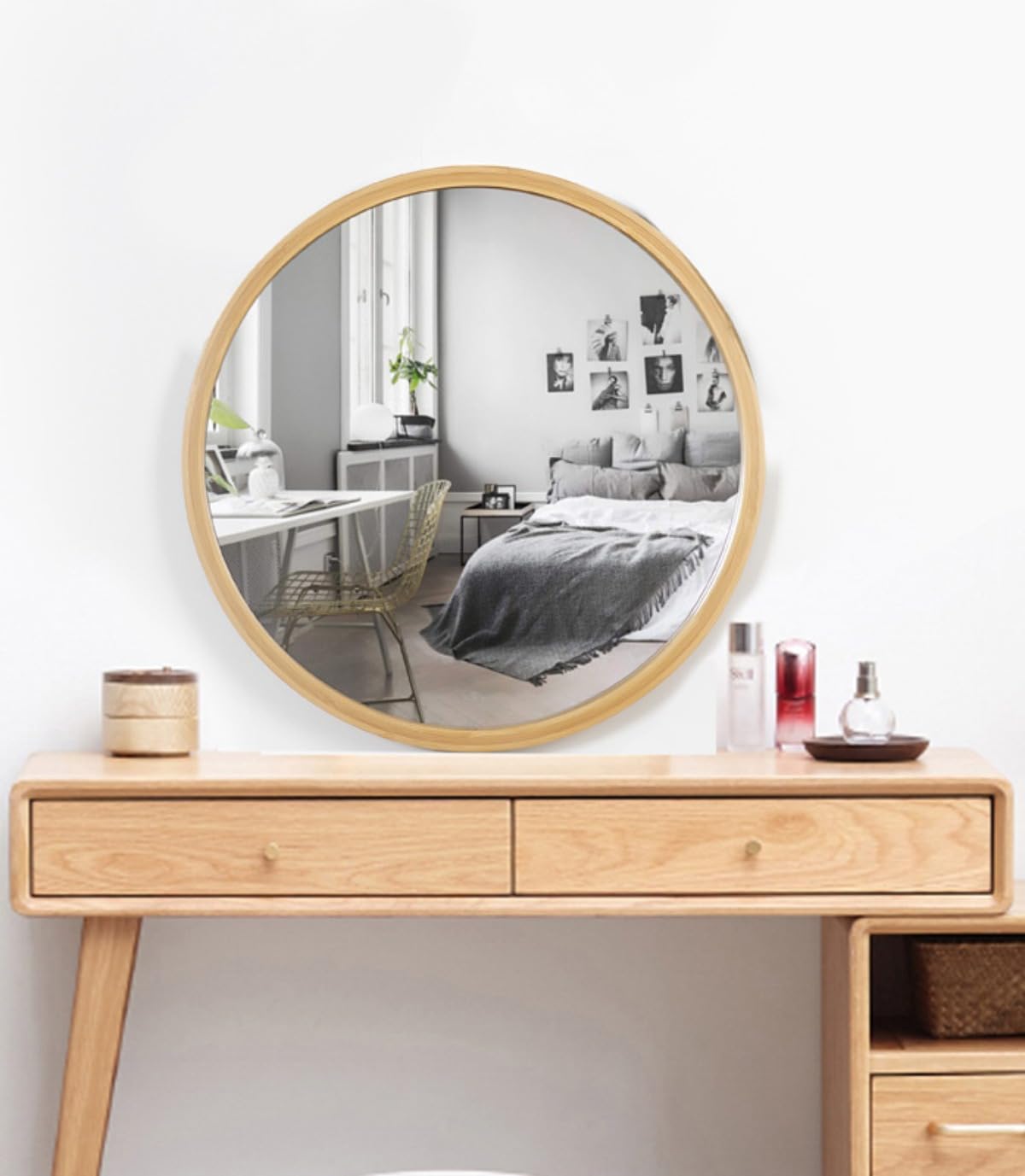Amazon.co.jp: Zebeer 北欧風 丸型壁掛けミラー アルミフレーム