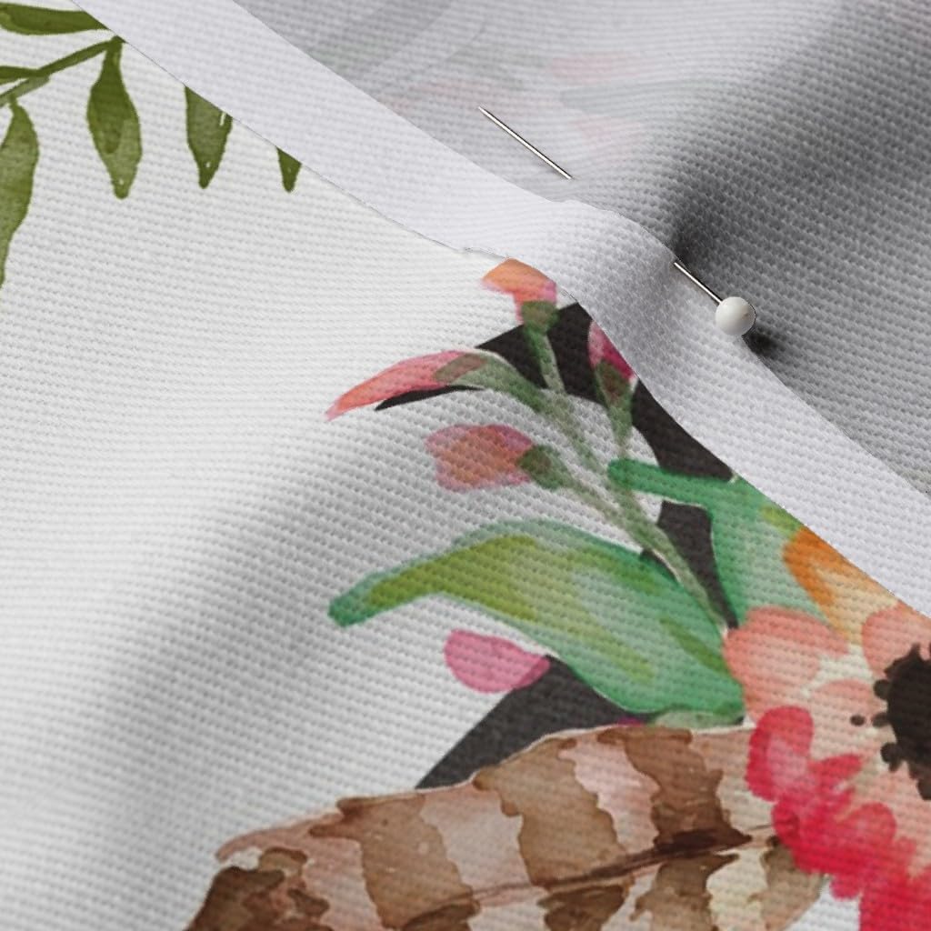 Spoonflower Fabric - Floral Deer Fat Woodland Flowers Watercolor Pink Printed on Denim Fabric Fat Quarter - Bottomweight Apparel Home Decor Upholstery