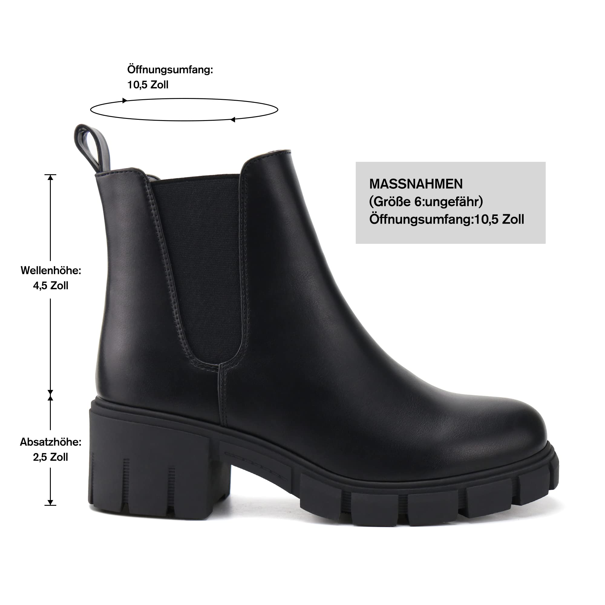 JABASIC Chelsea Boots für Damen Elastische Plateau-Stiefel zum Hineinschlüpfen