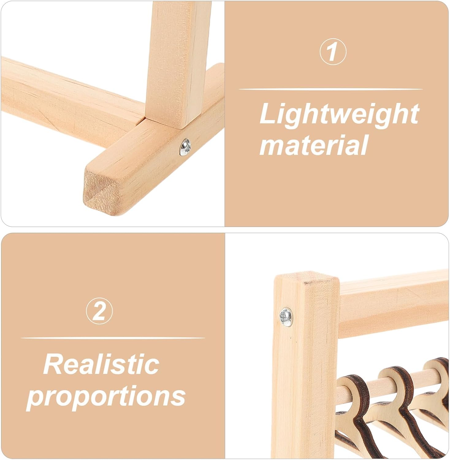 Miniature Doll Clothes Wardrobe with 12 Wooden Mini Hangers Small Size Dollhouse Furniture Accessory for Rooms and Doll Dress Storage