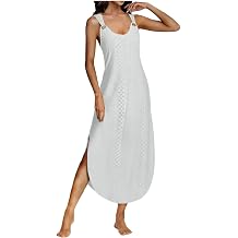 Women Maxi Textured Sleeveless Dress O-Ring Strap Casual Summer Beach Sundress with Side Slit for Vacation Daily Wear