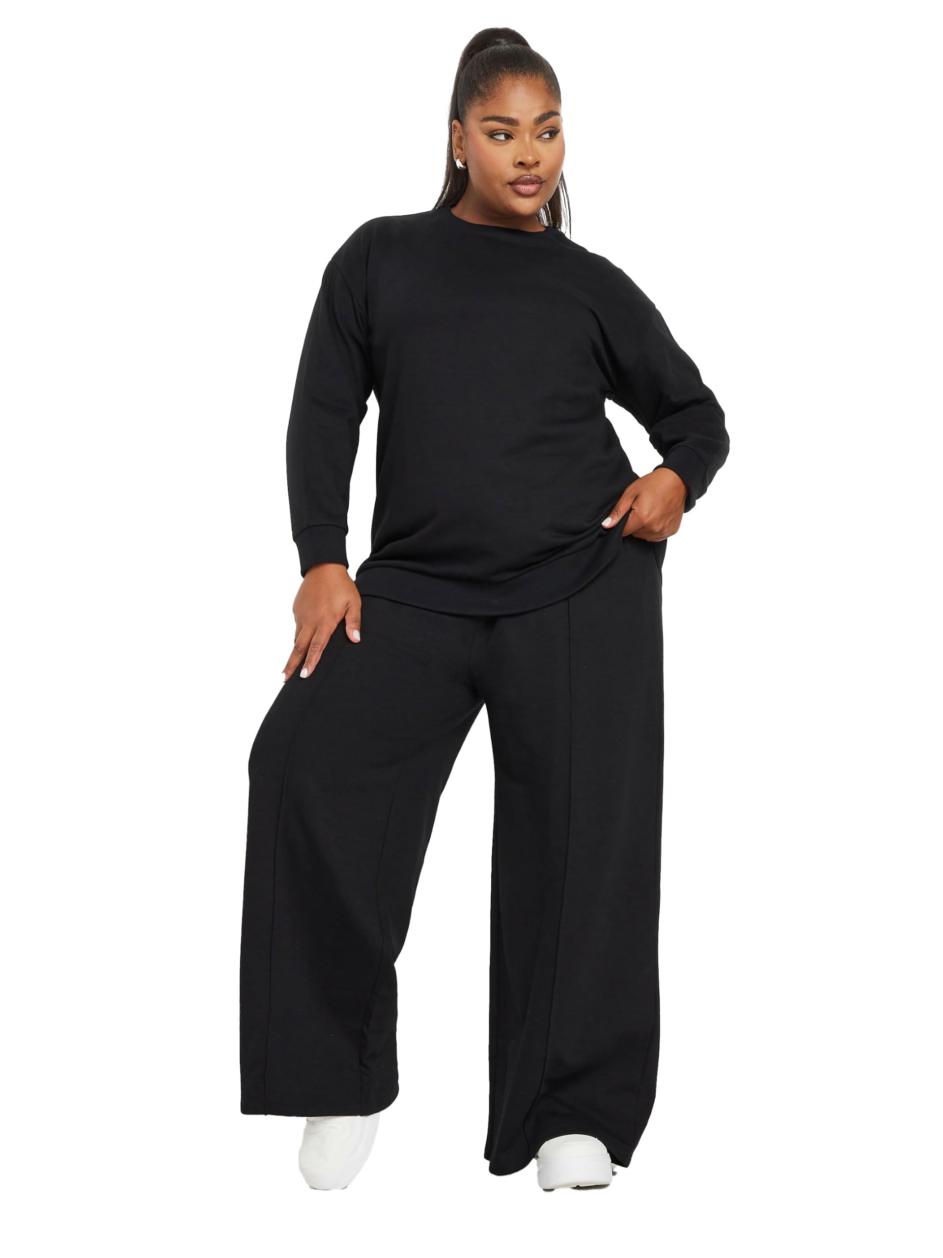 Yours - Women's Sweatshirt & Wide Leg Jogger Set - Black