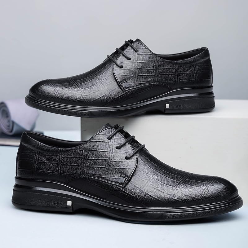 Men's Business Dress Casual Shoes Round-toe Mid-heeled Lace-up Shoes wear-resistant Breathable Versatile Soft-soled Comfortable Shoes for Men