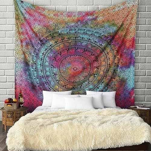Image of Craft Trade 54x84 Inches Psychedelic Multi Cotton Mandala Ombre Wall Hanging Tapestry