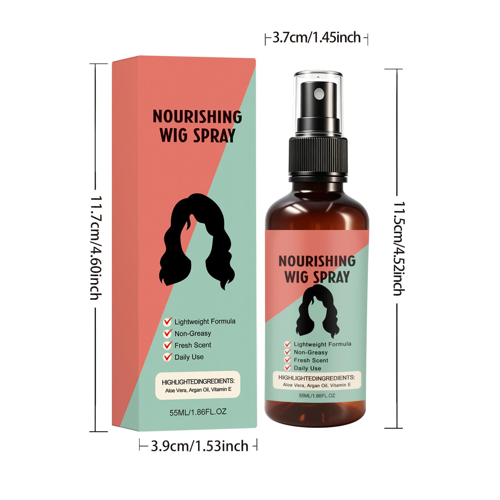 Leichtes, pflegendes Perückenspray (ohne Ausspülen), Leave-in-Conditioner-Spray für Perücken, Anti-Frizz-Formel (nicht fettend), 55 ml für die tägliche Pflege von Kunsthaarperücken. (8pcs)
