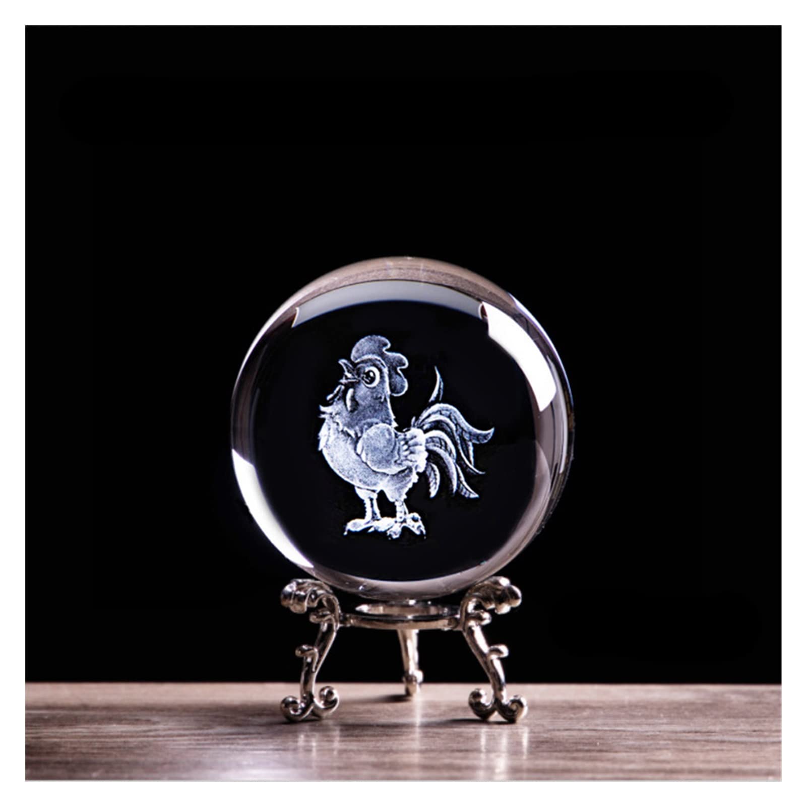 Posąg Do Dekoracji Wnętrza,Rzeźba Kryształ 3D L Grawerowany Zodiak Koguta Figurka Kryształowa Szklana Kula Sztuka Domowa Kolekcjonowa Kula Globe Akcesoria Prezent Urodzinowy Ornament/Piłka I Złota Baz