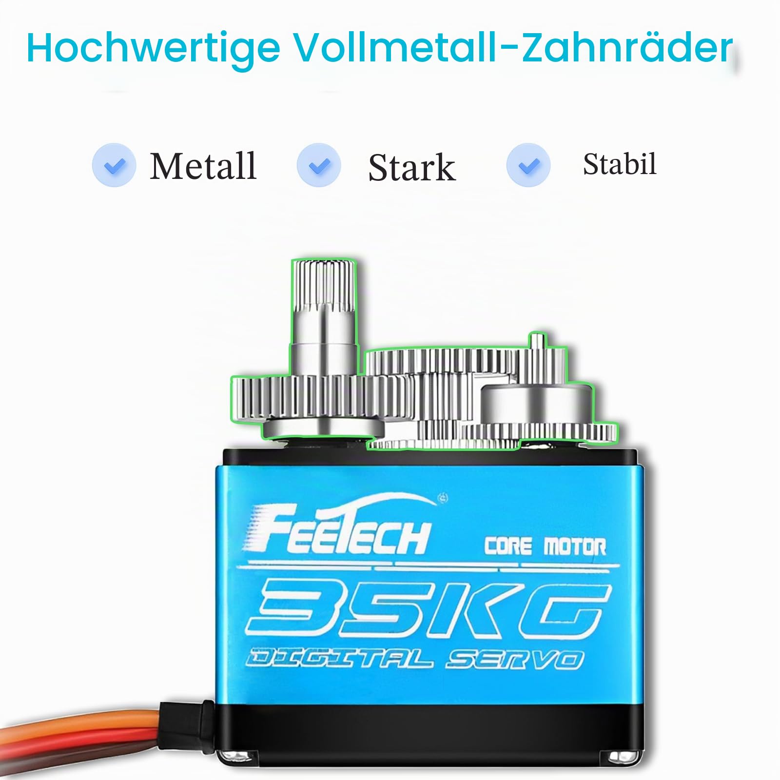 Feetech FT5330M Digitaler RC-Kern-Servomotor, 35 kg, wasserdicht, Metallgetriebe, 25T, Servo-Armhupe, 180 Grad, 6 V-7,4 V, für Metallgetriebe, 1/8, 1/10, Baja-Auto (2 Stück)