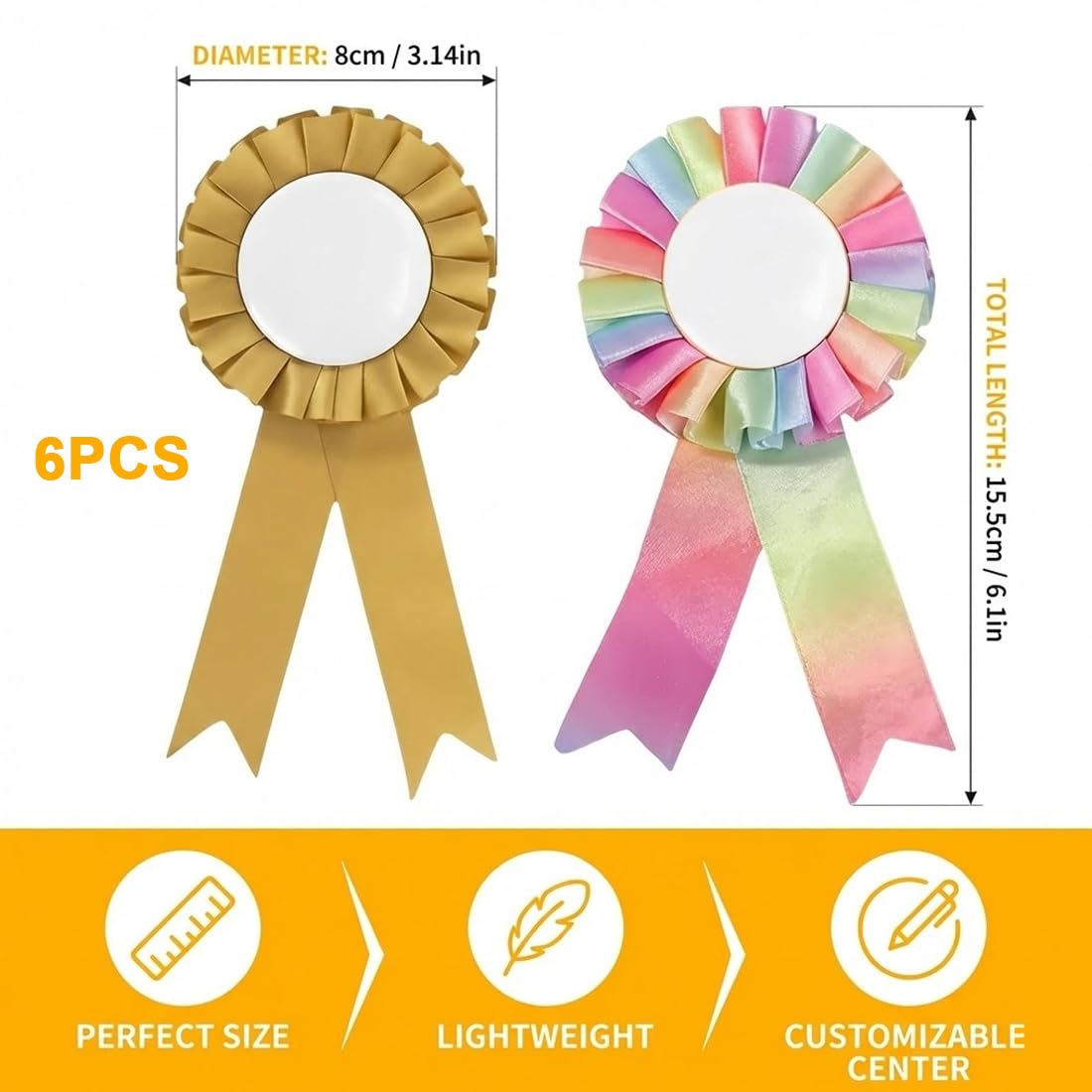 6 PCS Accessori Hobby Horse, Rosette per Cavallo Vincitore, Nastri Decorativi per Cavallo a Dondolo (Oro, Argento, Arcobaleno, Rame)