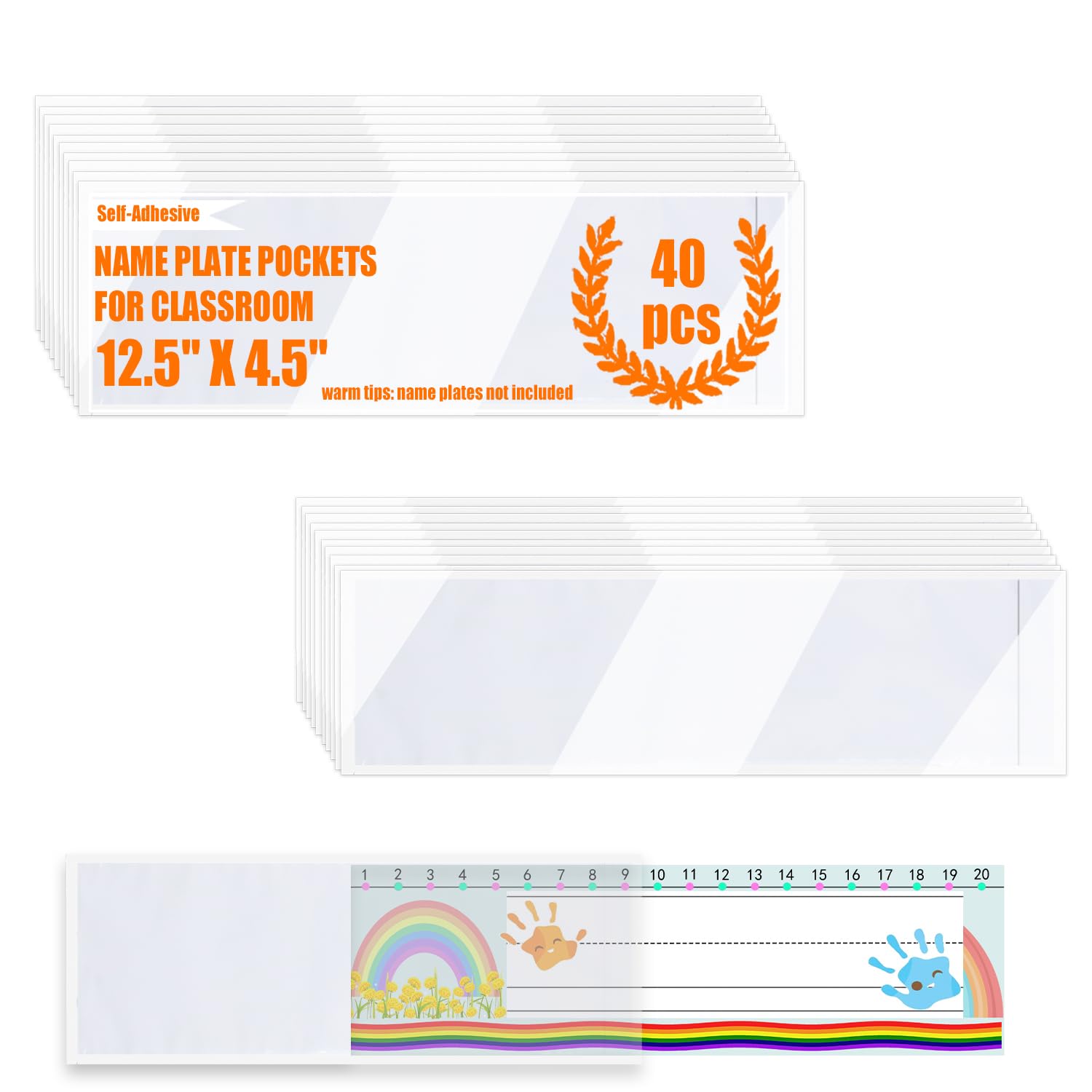 40 PCS Nameplate Pocket,12.5x4.5 Inch Adhesive Desk Nameplates Name Tag Pocket (Thickness:7 mils)