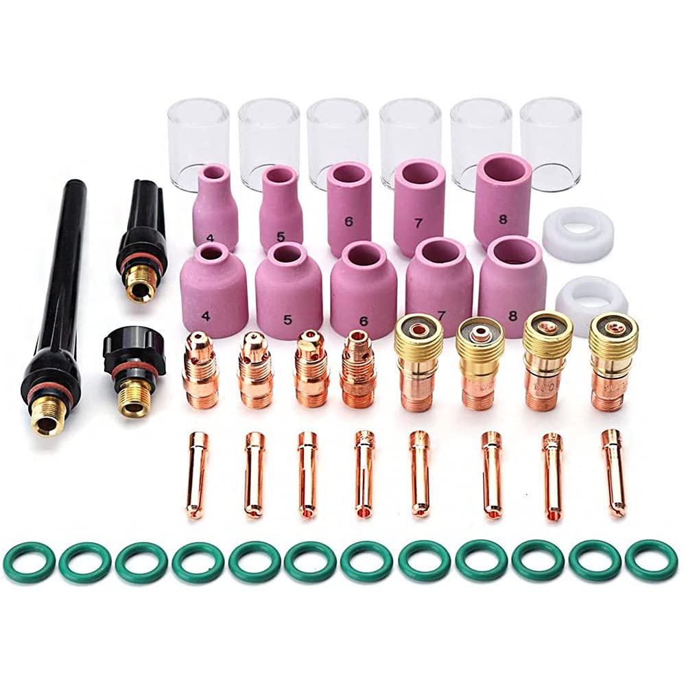 49-teiliges WIG-Schweißbrenner-Zubehör-Set mit Spannzangen für Körper und Glas, Aluminiumdüsen, Kurzgaslinse #10, Becher-Set für TIG WP-17/18/26
