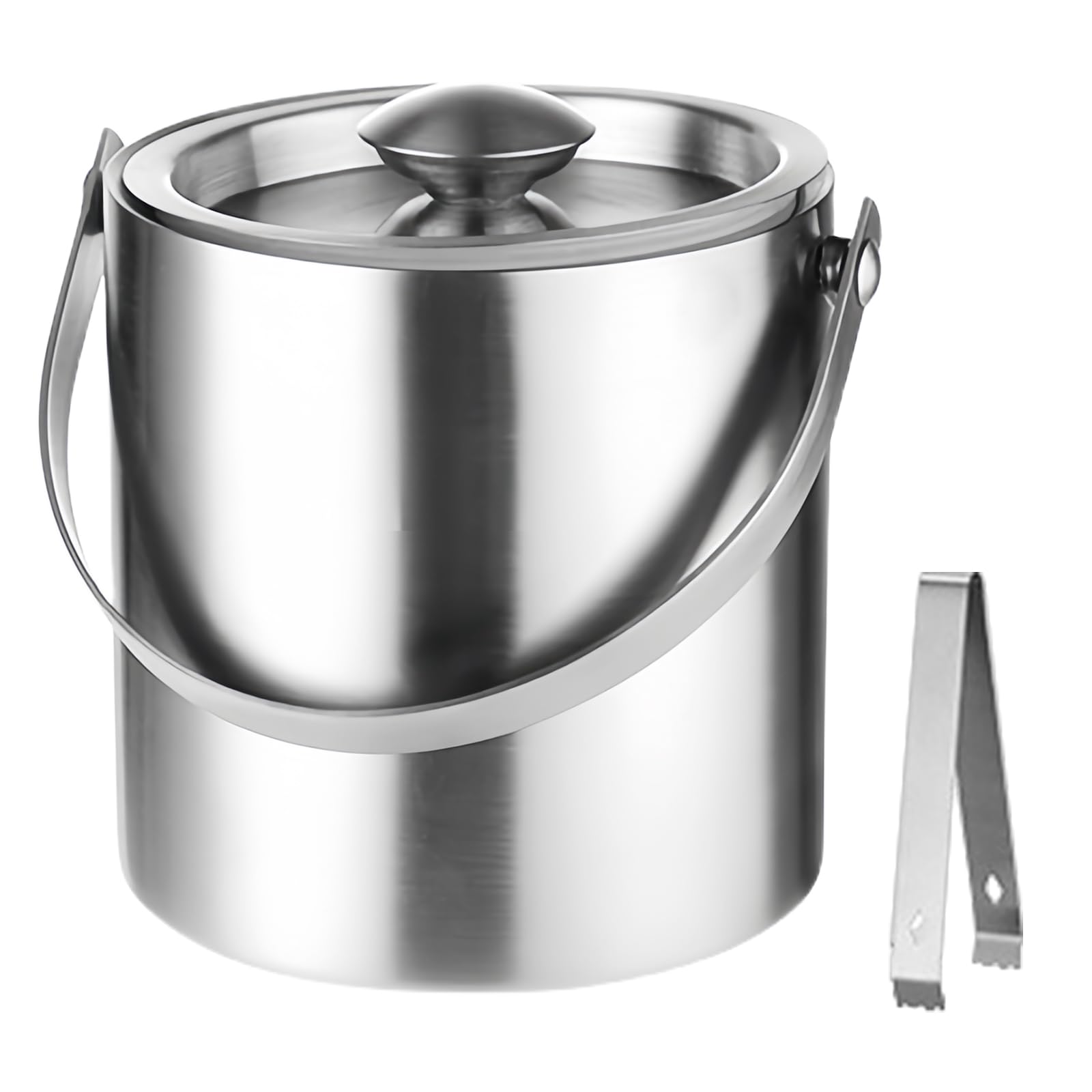 Secchiello Ghiaccio, 2L Acciaio Inox a Doppia Parete Isolante con Pinza e Coperchio, Secchiello per Il Ghiaccio Isotermico Secchiello Ghiaccio Vino Inclusa Coperchio per Feste ed Eventi
