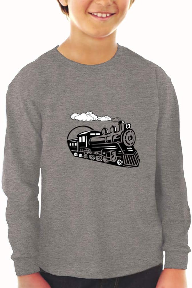 Kids Long Sleeve T Shirt Vintage Trains Cotton Boy & Girl Clothes Funny Graphic Tee Royal Blue Design Only 5 6T - Image 3