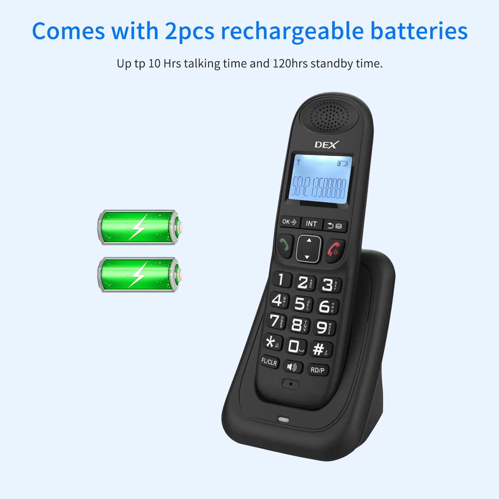 Expandable Cordless Phone System with 3 Lines Display Caller ID Support 5 Handsets Connection 50 Phone Book Memories Hands-free Calls Conference Call Mute Function 16 Languages for Office Maiju