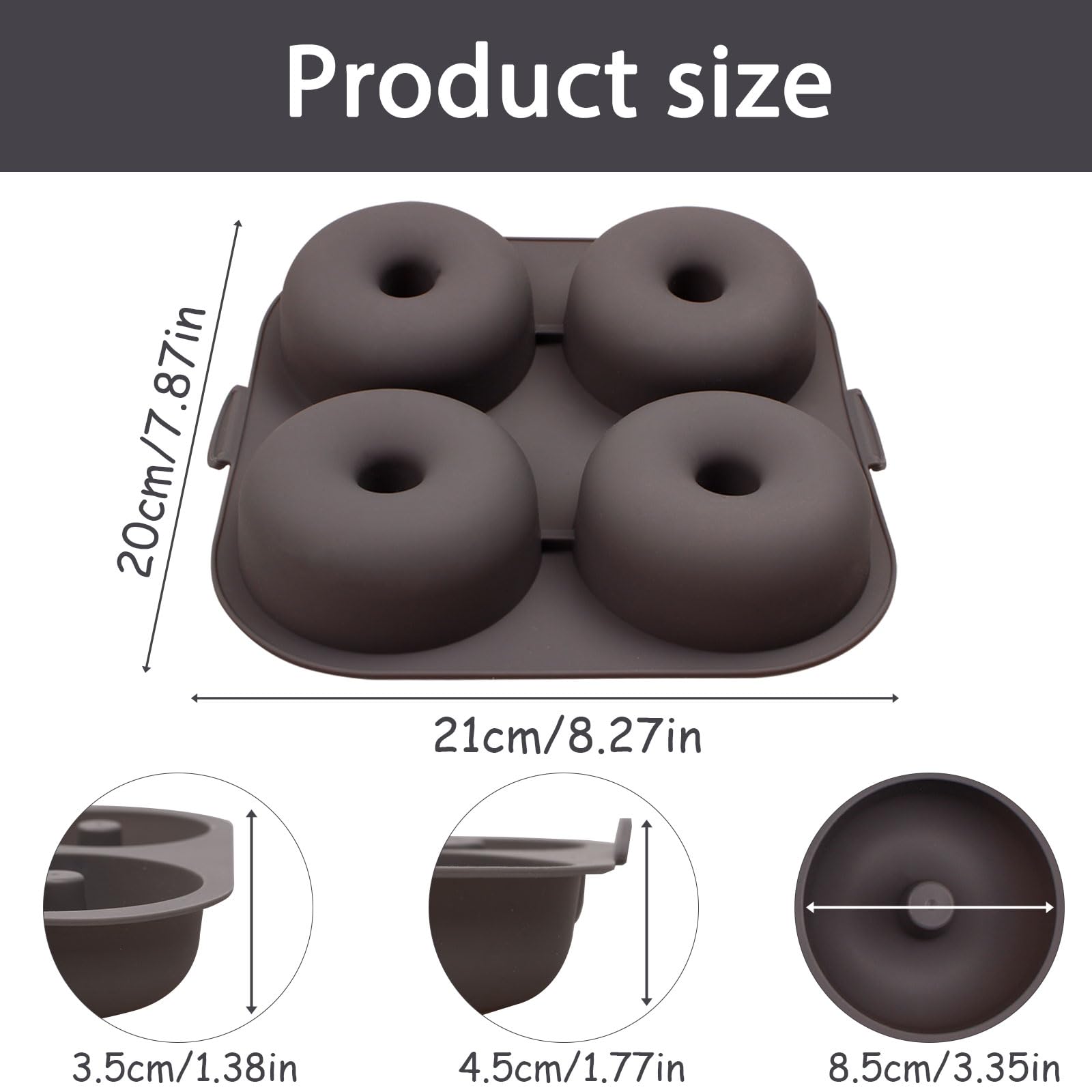 Silicone Donut Molds for Air Fryer, Set of 1, 4-Cavity Non-Stick Doughnut Pans with Carrying Handle, Doughnut Bagel Baking Tin for Muffins Cake, Dishwasher Safe, Grey