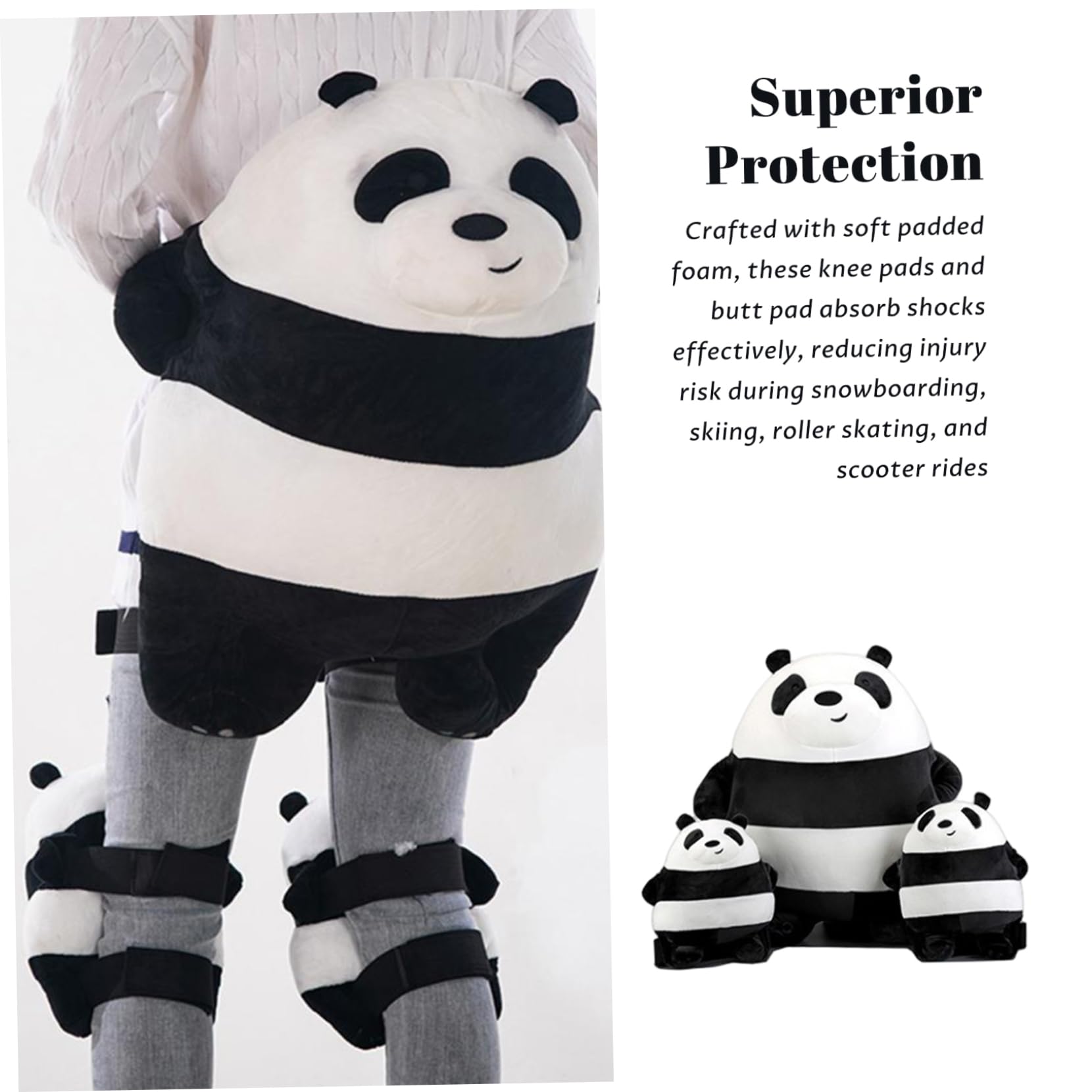 Snowboard-Hinternpolster, 3 Stück/Set, süße 3D-Panda-Snowboard-Knieschützer und Gesäßpolster, gepolsterte Ski-Schutzausrüstung für Erwachsene, Kinder, Roller, Snowboarden, Rollschuhlaufen
