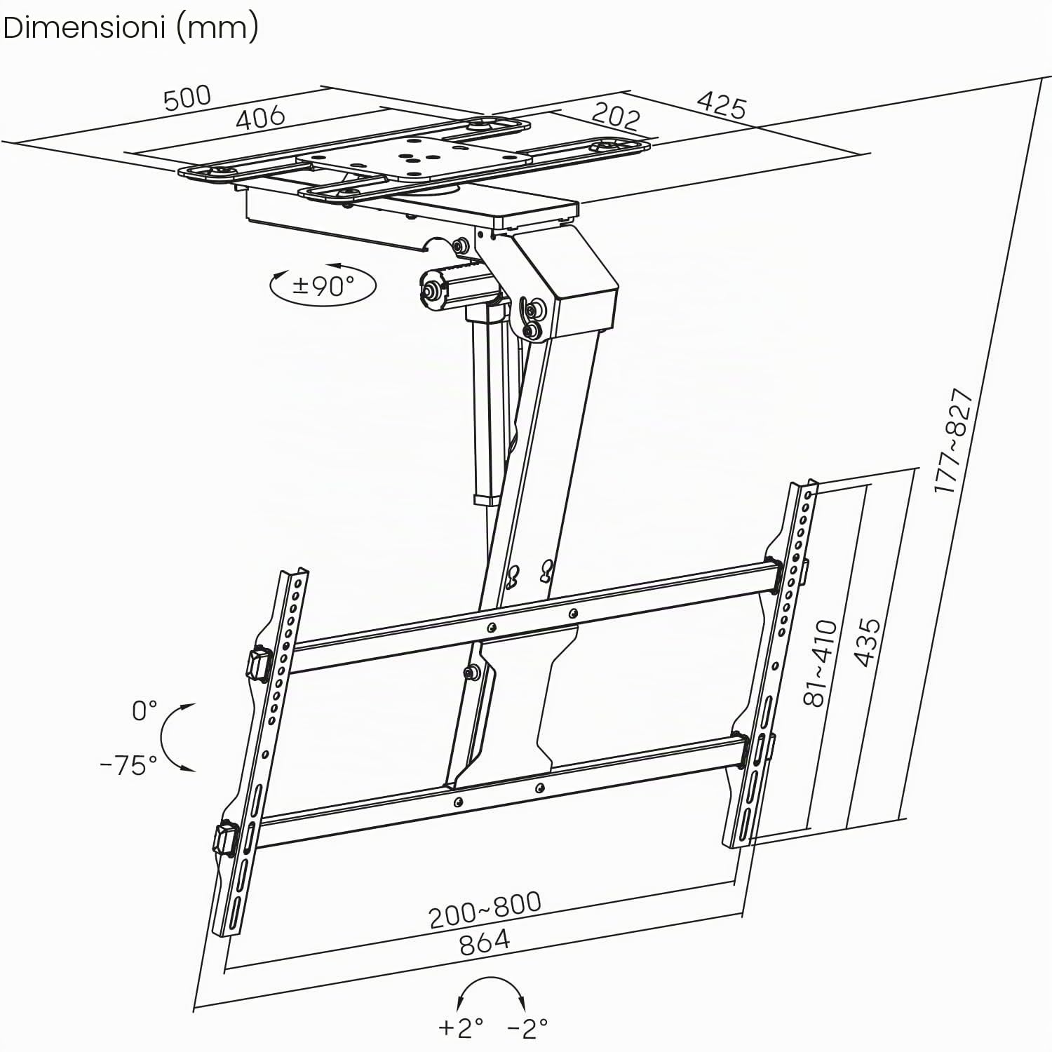 Maclean MC‑109 T - Supporto da soffitto elettrico per TV 43-86″ fino a 45 kg VESA 800×400 pilotaggio Tuya telecomando inclinazione – 75° rotazione ±90° anti ostruzione nero
