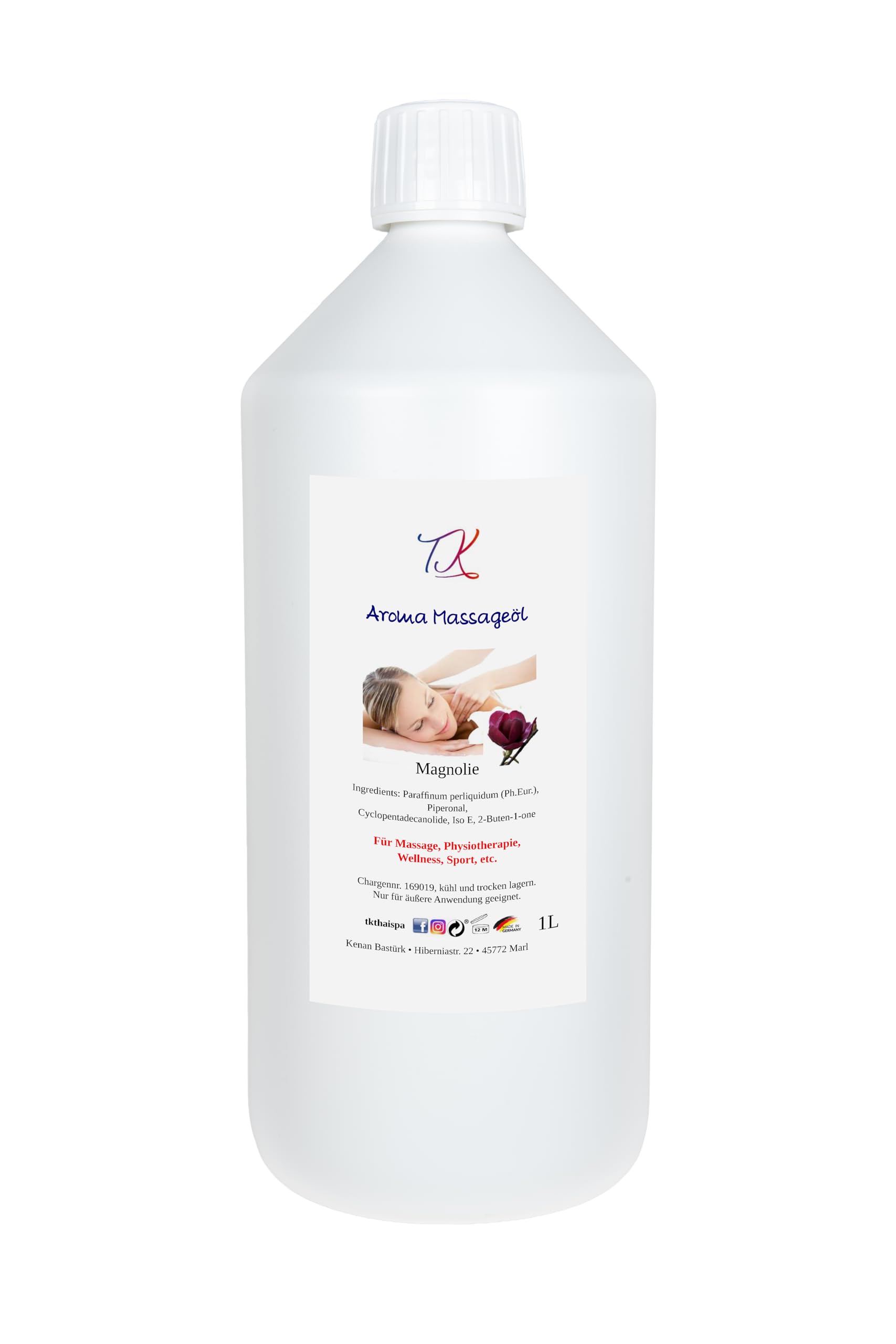 Aceite de masaje aromático con aceite esencial, para masajes, fisioterapia, bienestar, etc. (Manoglie, 1 L)