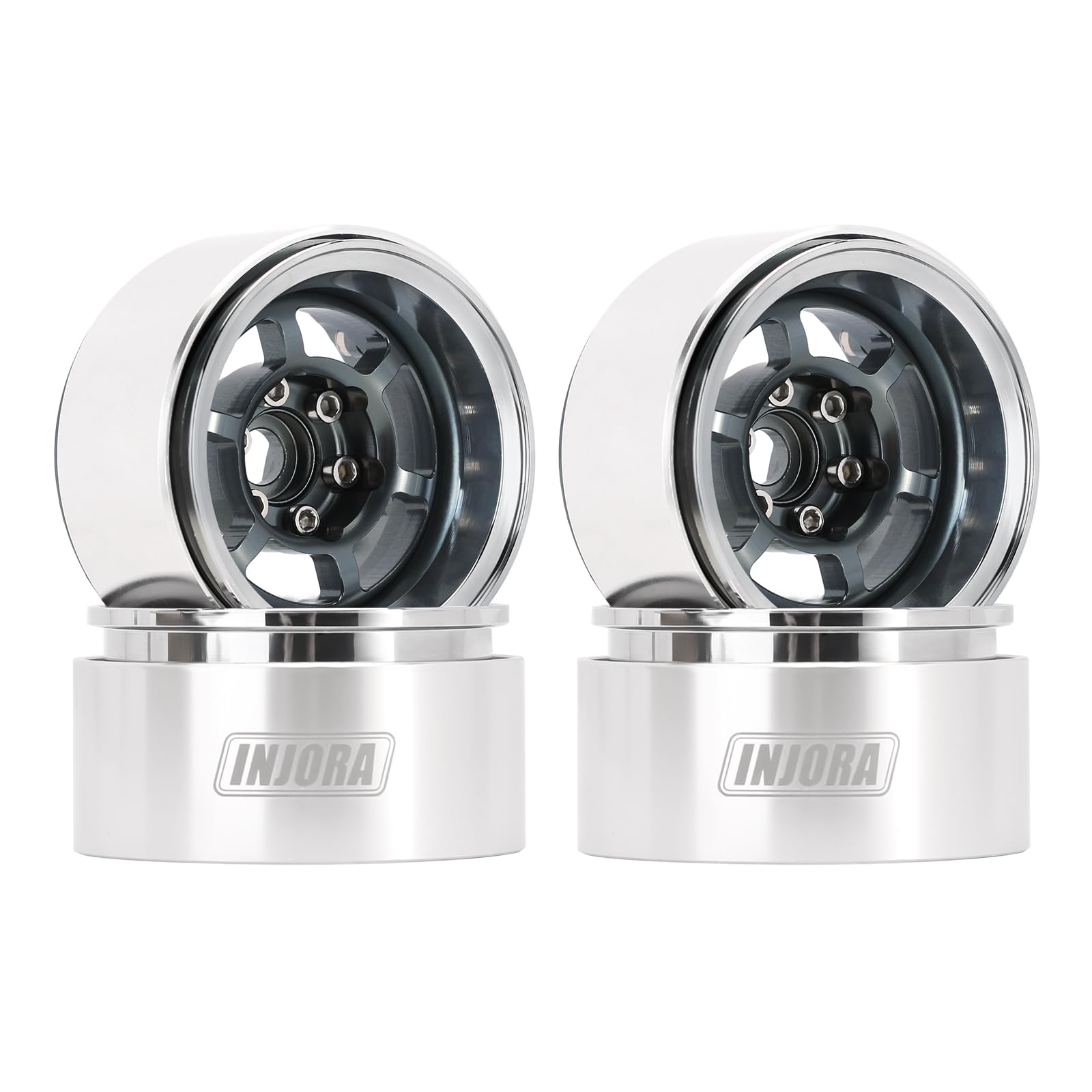 INJORA 1.9 Beadlock Wheel Rim Aluminum Offset -10mm Wheel for 1/10 RC Crawler SCX10 Pro TRX4 VS4-10 Gen8（Grey