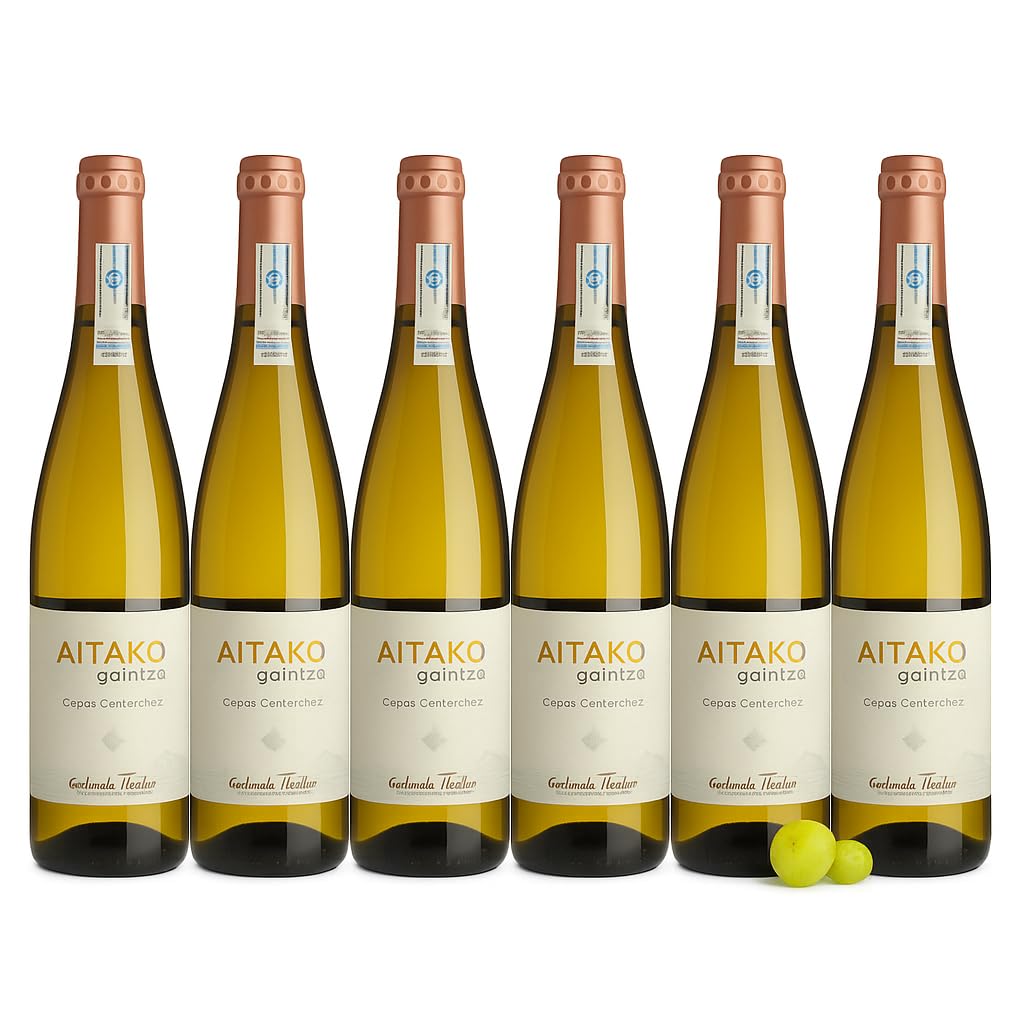 Aitako 2024 – Vino Blanco D.O. Getariako Txakolina – Selección Especial de Viñedos Viejos – 6 Botellas 75cl – Fresco, Mineral y Elegante – Edición Limitada Ideal para Mariscos,Gaintza txakolina