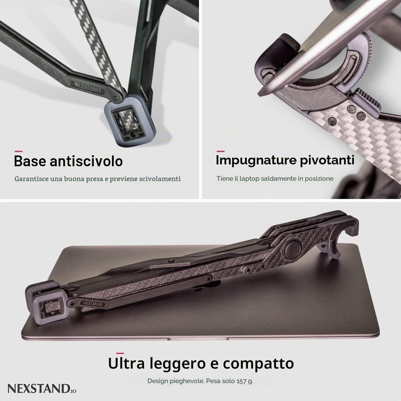 NEXSTAND K1 Supporto per computer portatile, pieghevole, in fibra di carbonio, 7 livelli di altezza, regolabile, ergonomico, per scrivania, MacBook, notebook